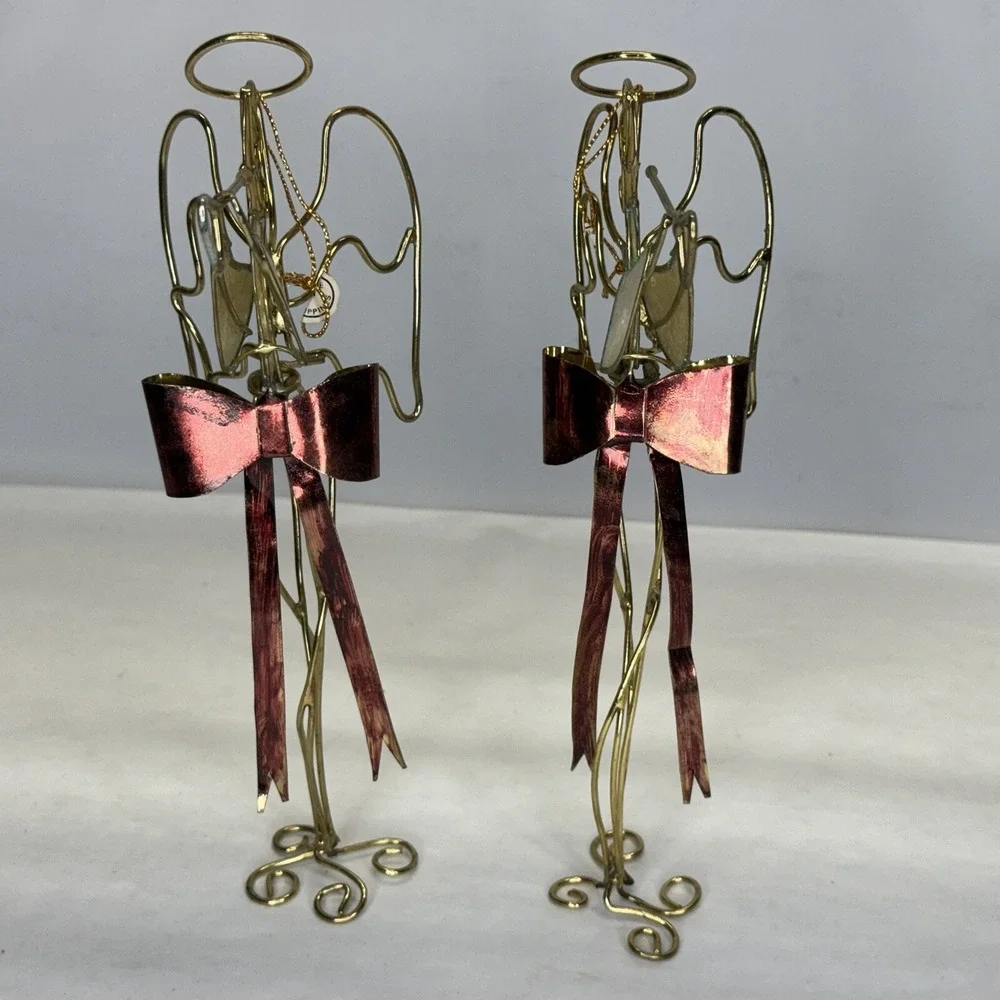 2‎ VTG. Stained Glass & Brass Color Angel Trumpet Free Standing Or Hang On Tree!